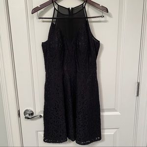 Aidan Mattox High Neck Lace Sheer Cocktail Dress